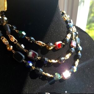 West Germany Triple Strand Art Glass w/ Paper Clip Chain Vintage Signed